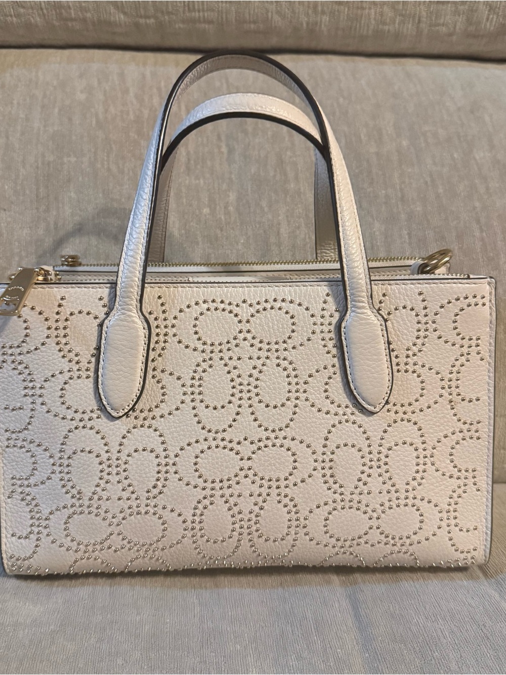 Coach Ivory Gold Studded Leather Tote bag